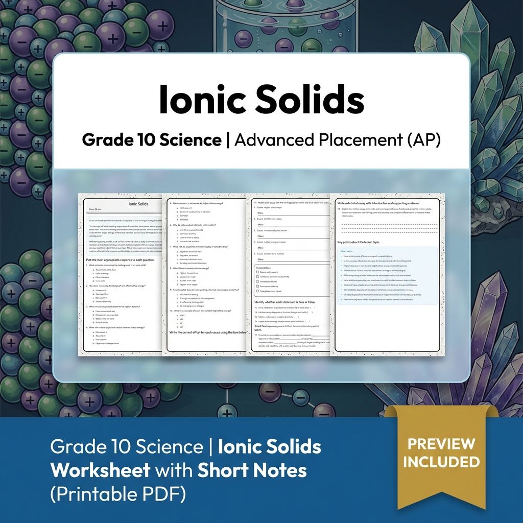 Grade 10 Science | Ionic Solids Worksheet with Short Notes (Printable PDF)