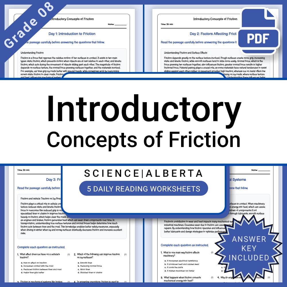 Grade 8 Science – Concepts of Friction | Daily Reading Worksheet + Answer Key