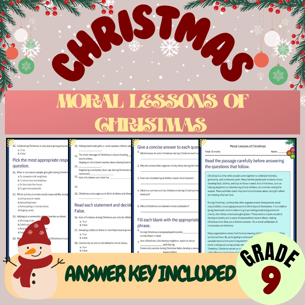Grade 9 Seasonal Unit | Cultural Traditions & Moral Lessons Worksheet Bundle — included worksheet 4