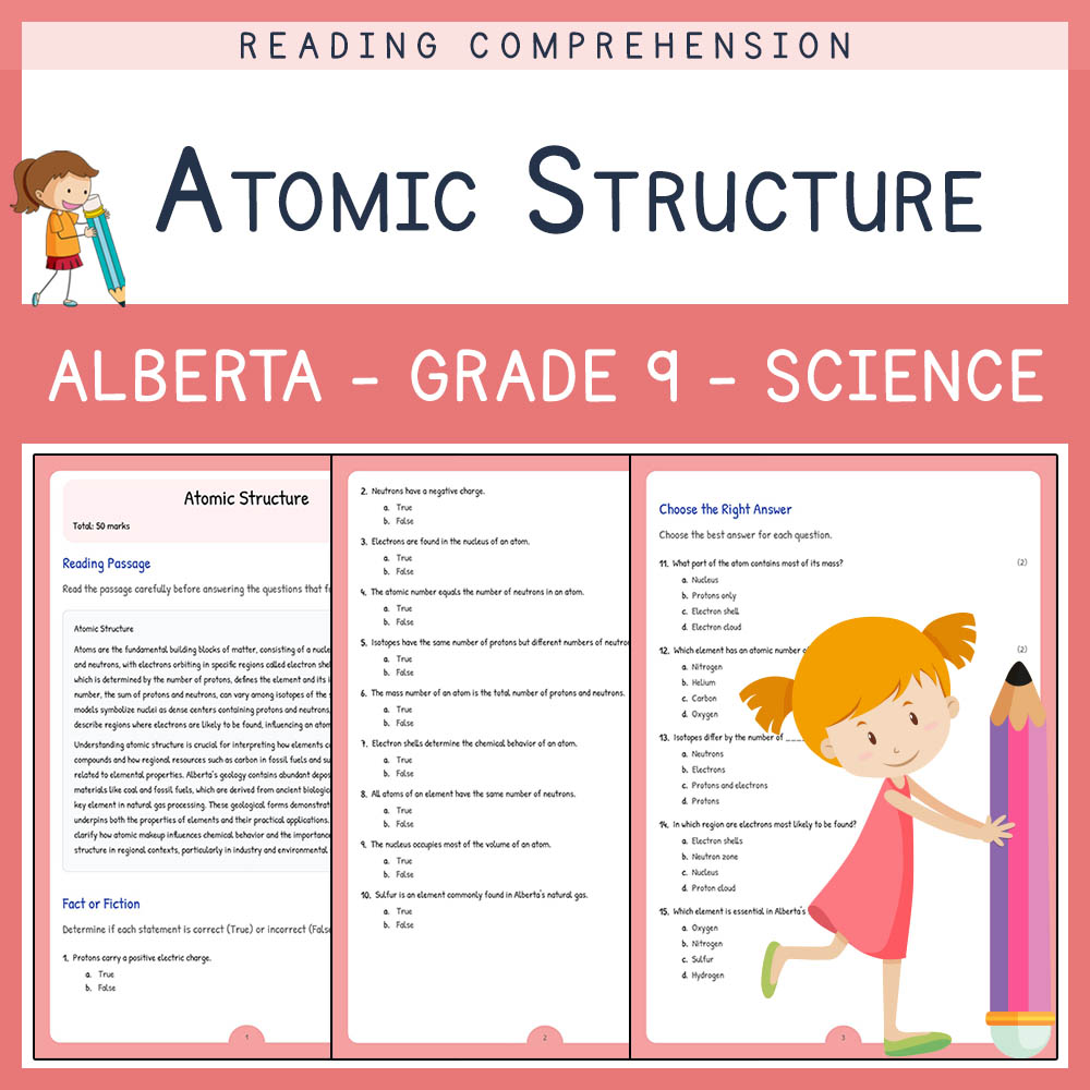 Grade 9 Science worksheet elena worksheet — Grade 9 Science | Atomic Structure Worksheet | Alberta Standards — page 1