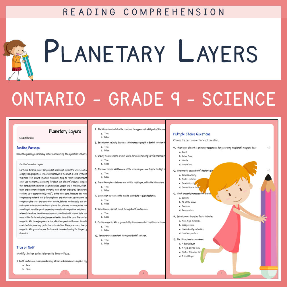 Grade 9 Science worksheet elena worksheet — Grade 9 Science Worksheet | Planetary Layers | Ontario Standards — page 1