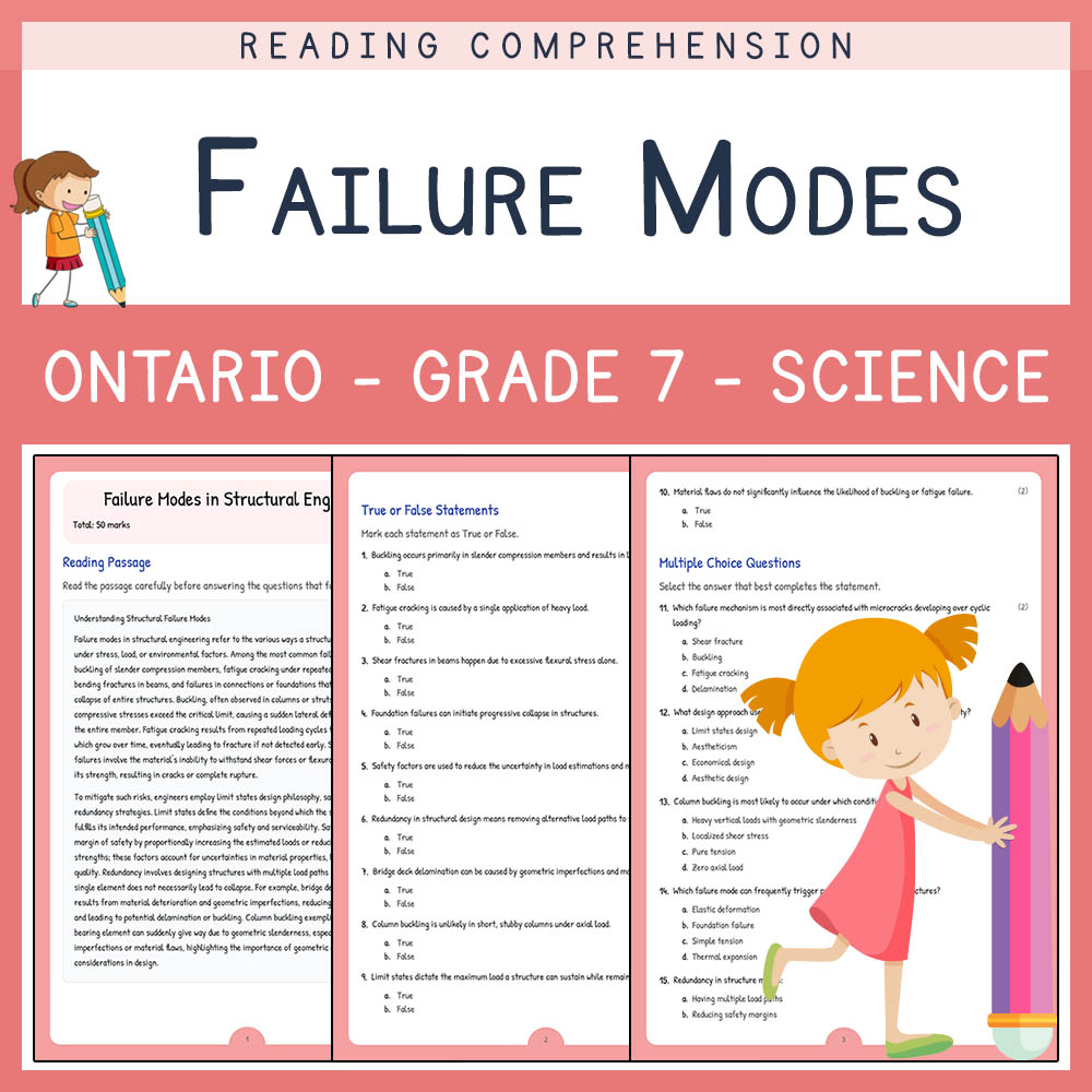 Grade 7 Science worksheet worksheet — Grade 7 Science | Failure Modes in Structural Engineering Worksheet & Answer Key — p…
