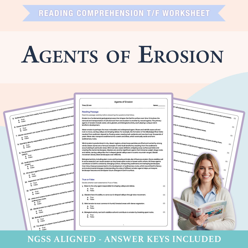Science reading comprehensions true or false worksheet worksheet — Grade 7 Science | Agents of Erosion Worksheet (PDF +Ans…