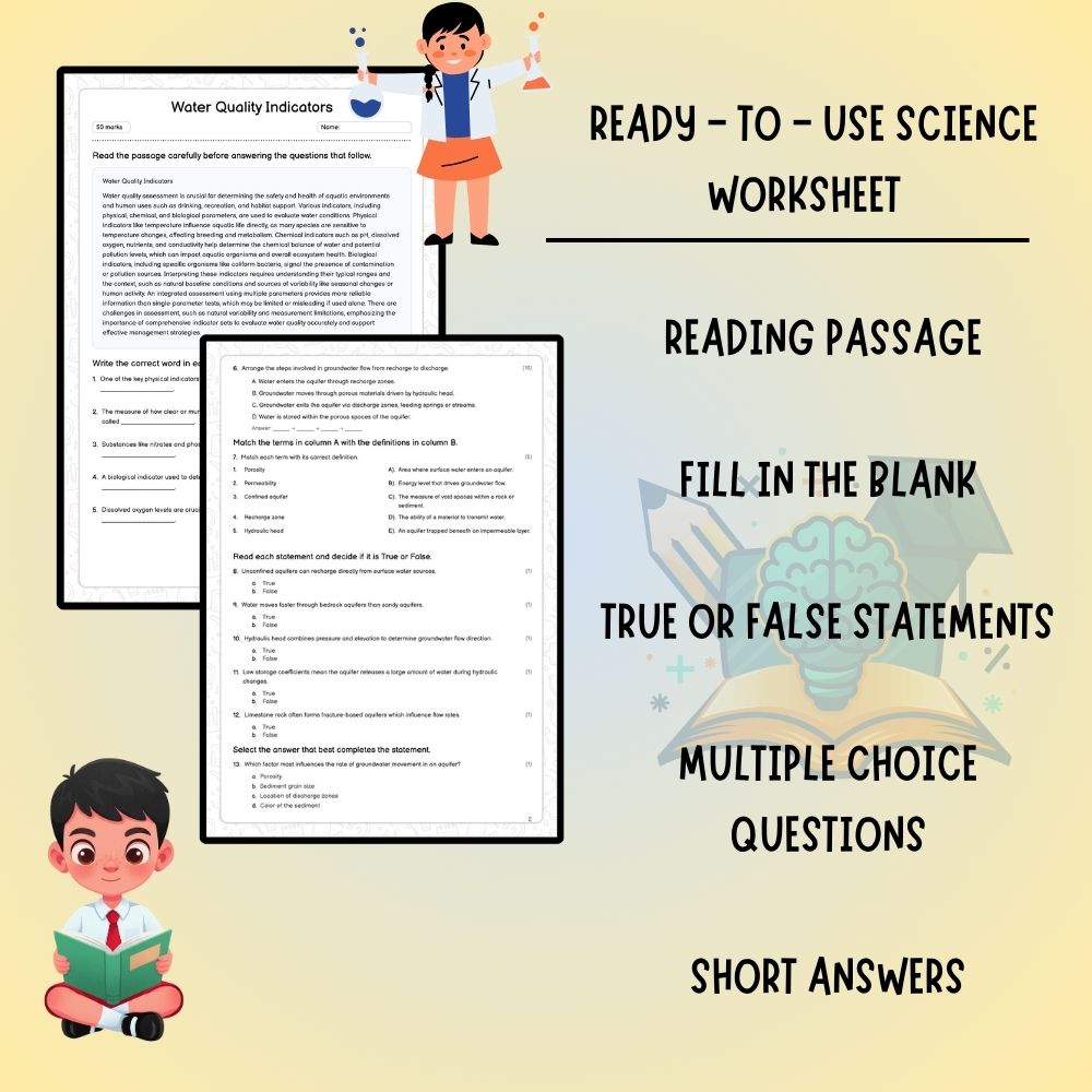 Grade 8 Science worksheet worksheet — Grade 8 Science Water Quality Indicators Worksheet – Ontario Standards (PDF ) — page 2