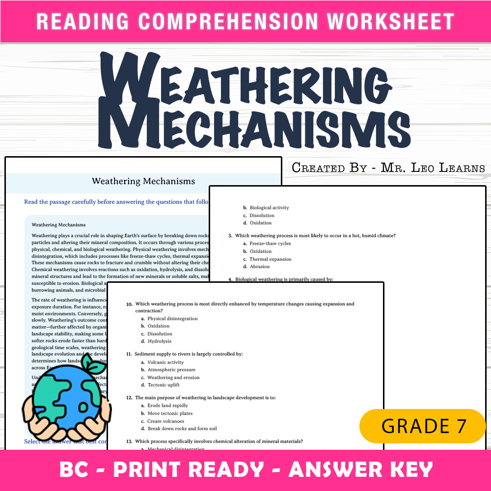 Grade 7 Science worksheet mcq paper worksheet — Grade 7 Science — Weathering Mechanisms Worksheet MCQ Paper — page 1