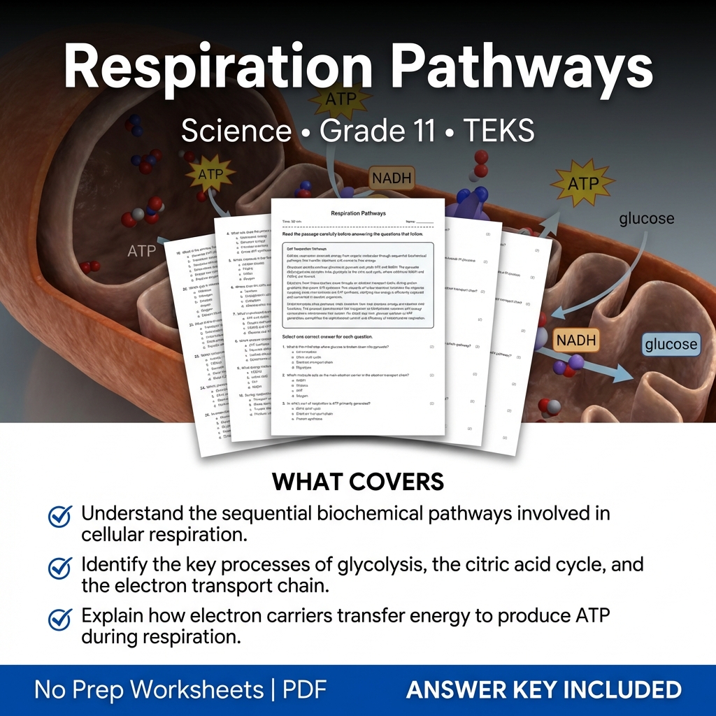 Grade 11 Science worksheet — Respiration Pathways Worksheet for Grade 11 Science | TEKS-Aligned