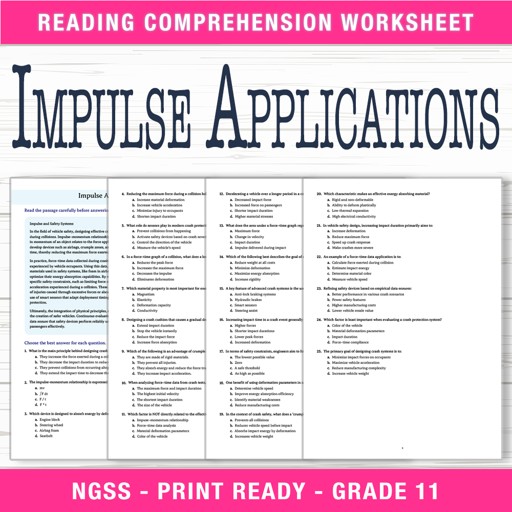 Grade 11 Science worksheet worksheet — Grade 11 Science | Impulse Applications Worksheet (PDF + Answer Key) — page 1