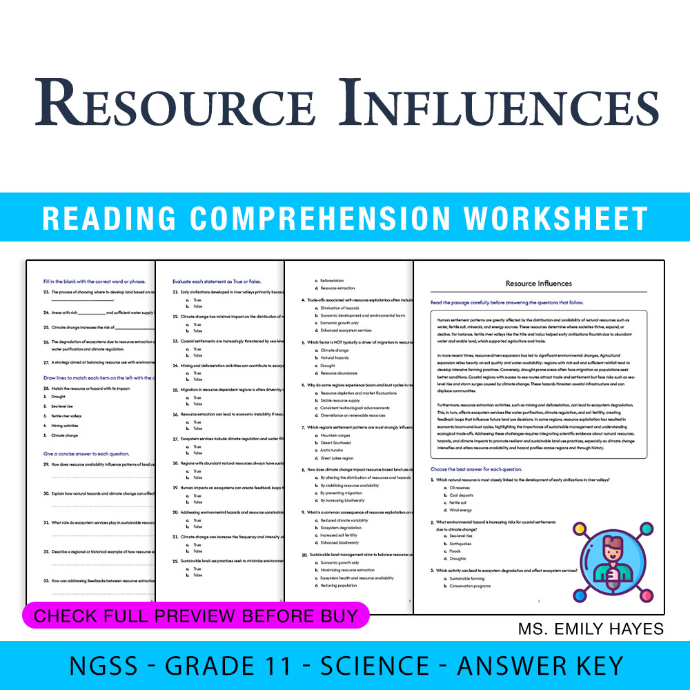 Grade 11 Science worksheet — Grade 11 Science | Resource Influences Worksheet (PDF+ Answer Key) — page 1