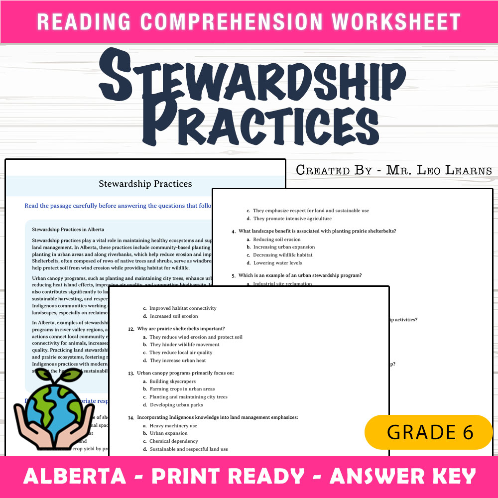 Grade 6 Science worksheet mcq paper worksheet — Grade 6 Science — Stewardship Practices Worksheet for Mastery — page 1