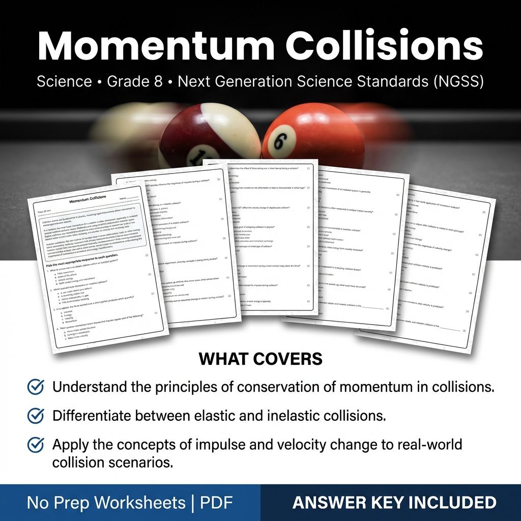 8th Grade Science | Momentum & Collisions Worksheet with Answer Key (PDF)