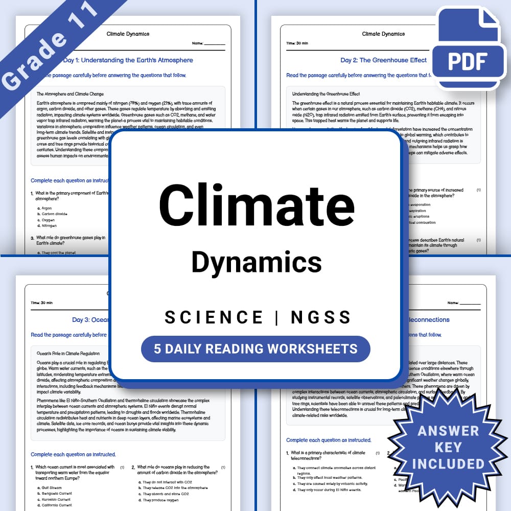 Grade 11 Science daily reading worksheet worksheet — Grade 11 Science – Climate Dynamics Daily Reading Worksheet (PDF +Ans…