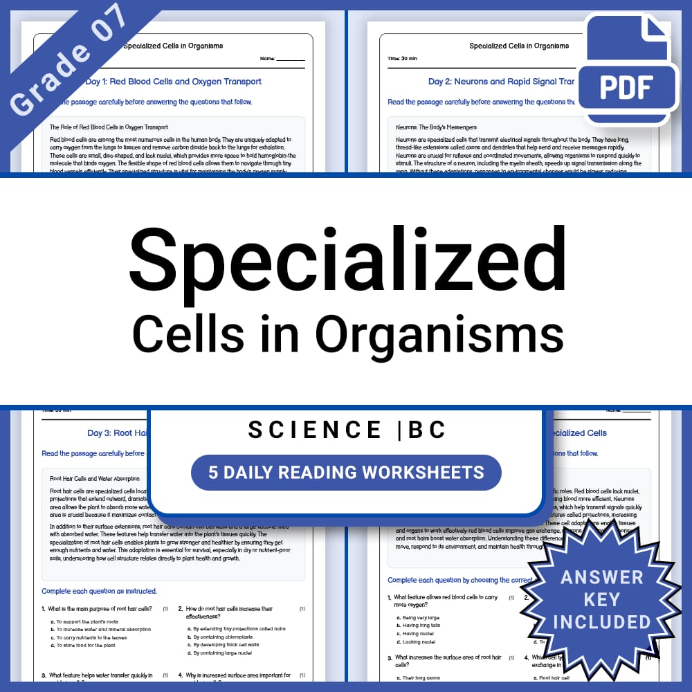 Grade 7 Science Lesson Group Bundle | Cell Structures and Processes — included worksheet 12