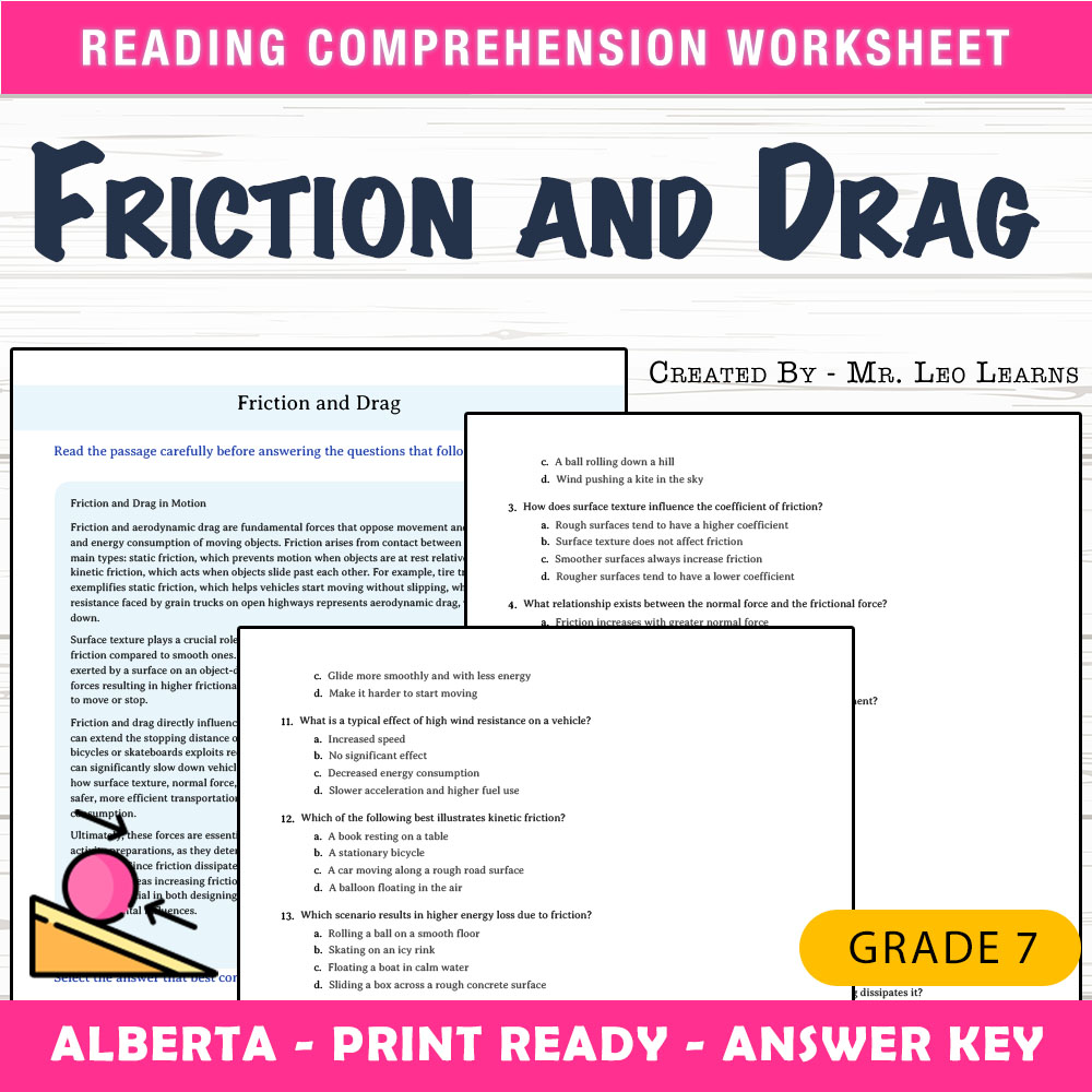 Grade 7 Science worksheet mcq paper worksheet — Grade 7 Science — Friction and Drag Worksheet MCQ Paper for Mastery — page 1