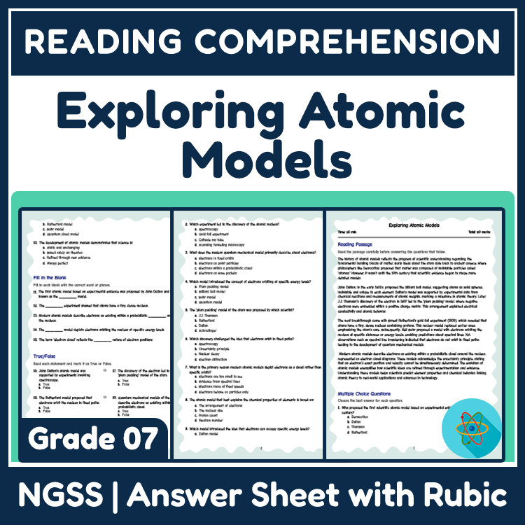 Science reading worksheets worksheet — 7th Worksheets | Atomic Models & NGSS Standards (Worksheet + Answer Key) — page 1