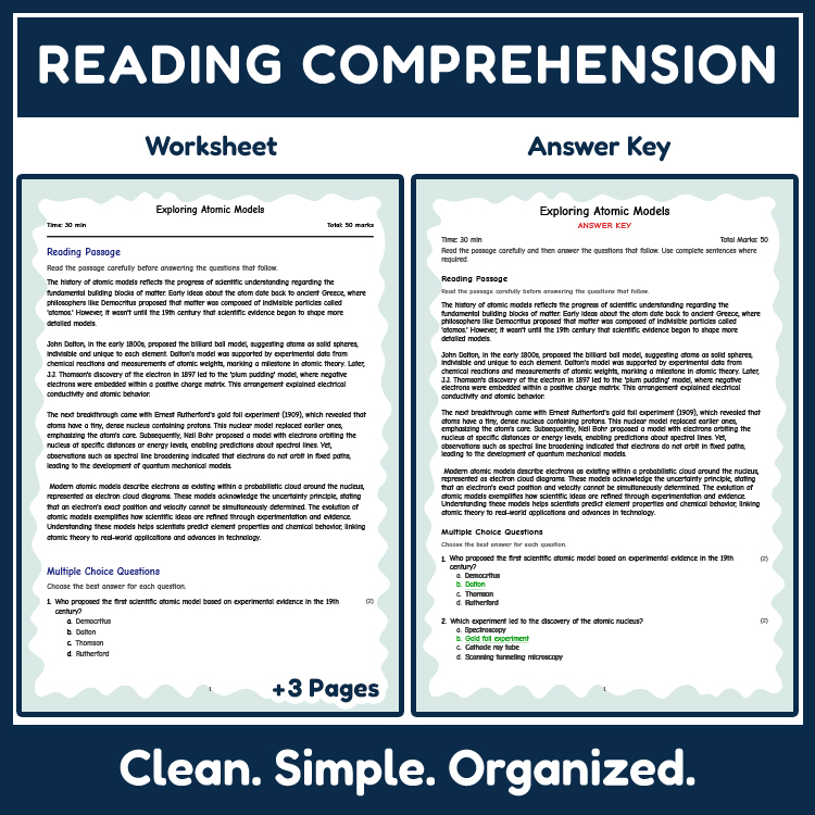 Science reading worksheets worksheet — 7th Worksheets | Atomic Models & NGSS Standards (Worksheet + Answer Key) — page 2