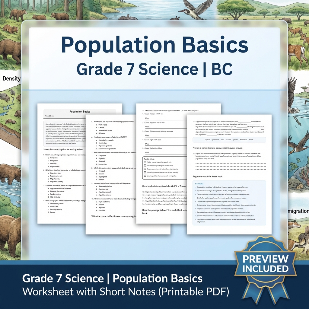 Grade 7 Science Full Year Bundle Ecosystems, Cells & Earth Processes Worksheets — included worksheet 29