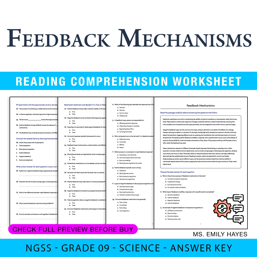 Grade 9 Science worksheet worksheet — 9th Grade Science | Feedback Mechanisms Worksheet (PDF+ Answer Key) — page 1