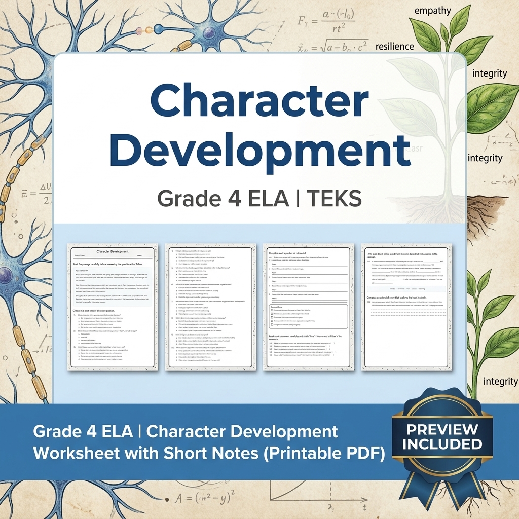 Grade 4 Literary Analysis and Character Development ELA Lesson Bundle - TEKS — included worksheet 4