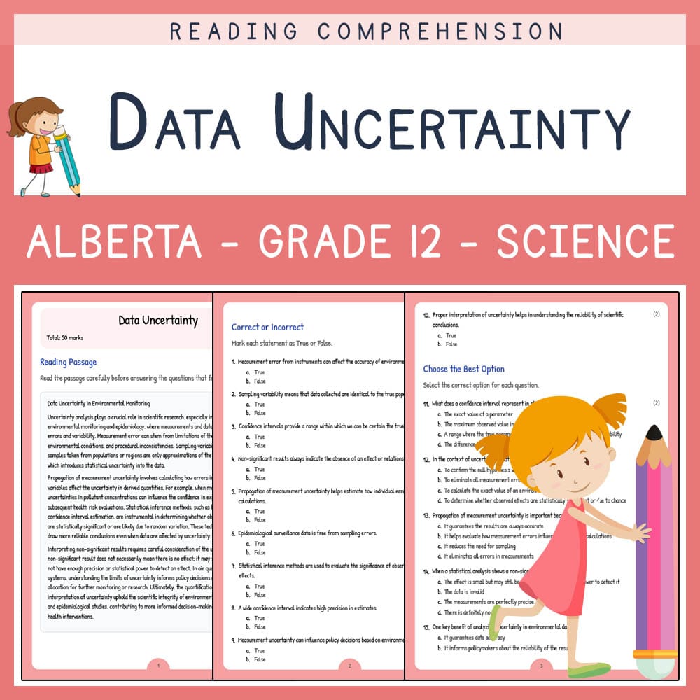Grade 12 Science worksheet elena worksheet — Grade 12 Science | Data Uncertainty Worksheet | Alberta Standards — page 1