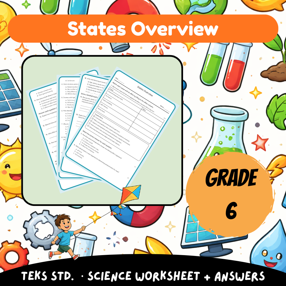 Grade 6 Science science 1 worksheet — 6th Grade Science | States Overview Worksheet (PDF) Aligns with TEKS Standards