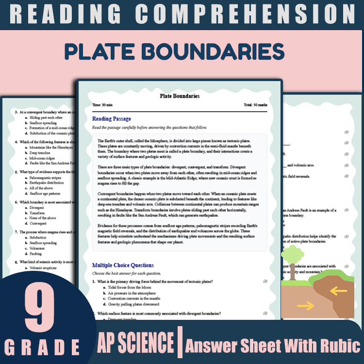 Grade 9 Science reading worksheets worksheet — 9th Grade Science | Plate Boundaries Reading Worksheets (PDF & Rubric) — pa…
