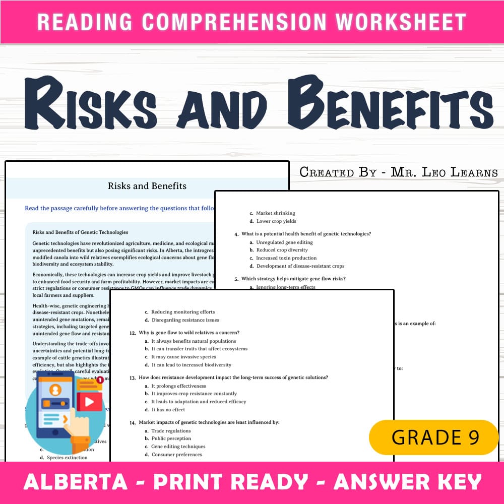 Grade 9 Science worksheet mcq paper worksheet — Grade 9 Science — Risks and Benefits Worksheet MCQ Paper — page 1