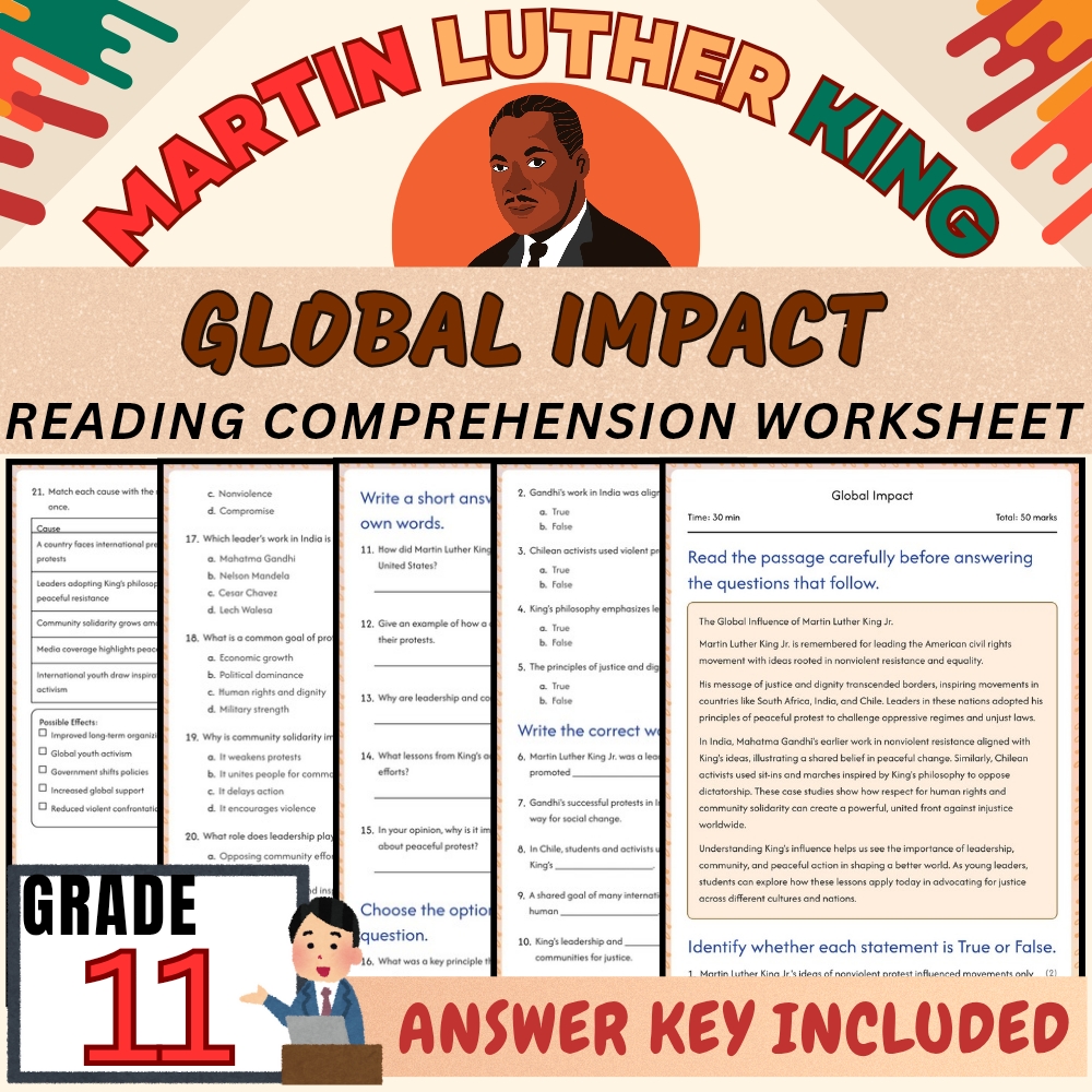 Grade 11 Social Studies | Martin Luther King Impact Worksheet | PDF + Answer Key
