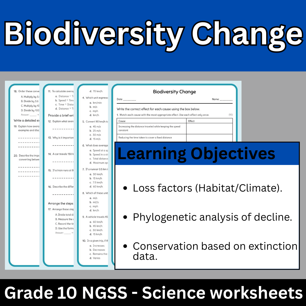 Grade 10 Science | Biodiversity Change Worksheet + Answer Key – NGSS Standards