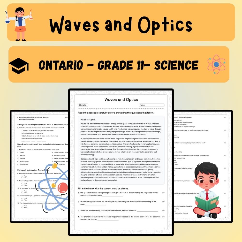 Grade 11 Science worksheet worksheet — Grade 11 Science Waves and Optics Worksheet (Worksheet + Answer Key) – Ontario Stan…