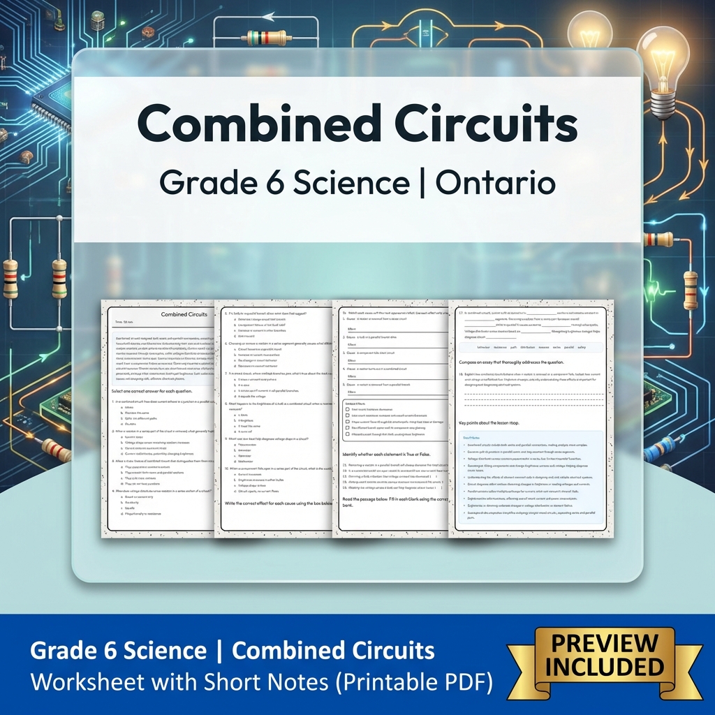 Grade 6 Science Lesson Group on Energy, Circuits & Properties  — included worksheet 11