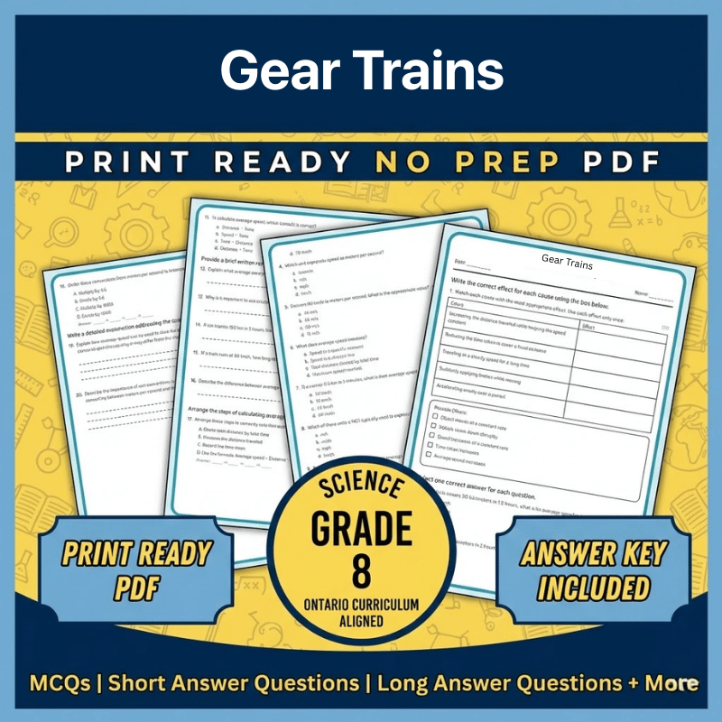 Grade 8 Science | Gear Trains Worksheet – Ontario Standards (PDF)