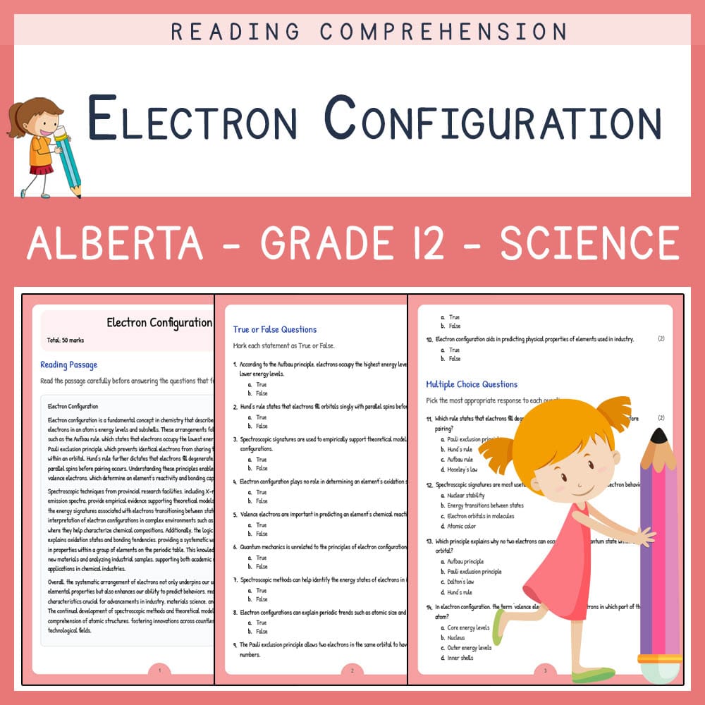 Grade 12 Science worksheet elena worksheet — Grade 12 Science | Electron Configuration Worksheet | Alberta Standard — page 1