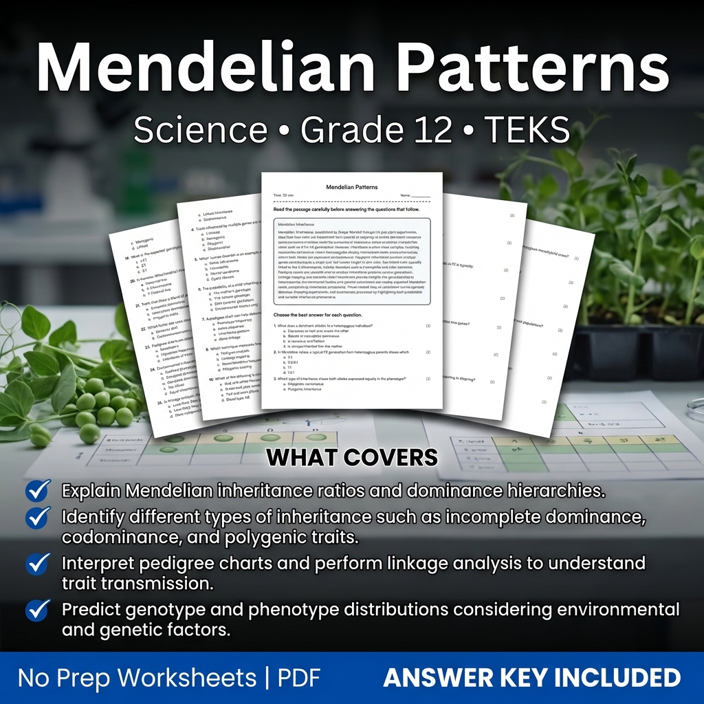 Grade 12 Science Worksheet on Mendelian Patterns | TEKS Aligned