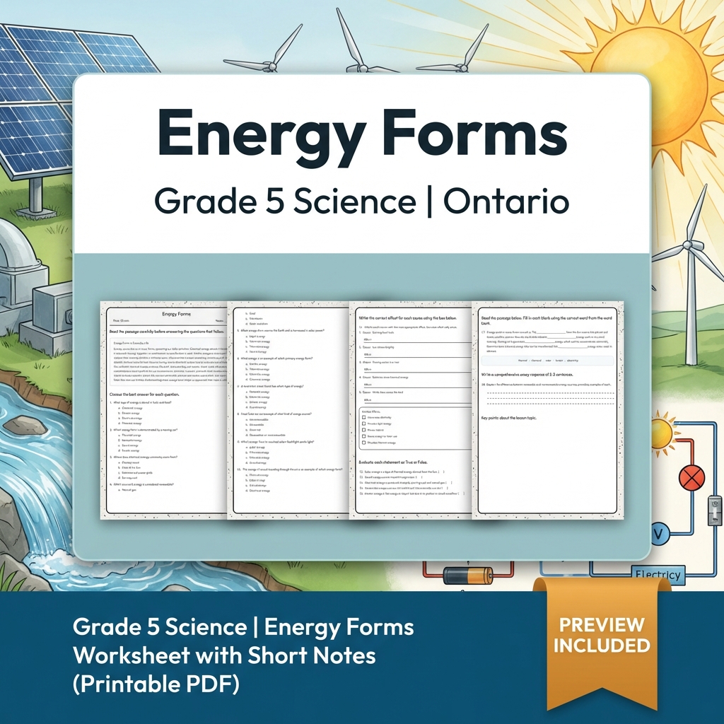 Grade 5 Science Lesson Group | Energy, Circuits, Sustainability & More — included worksheet 5