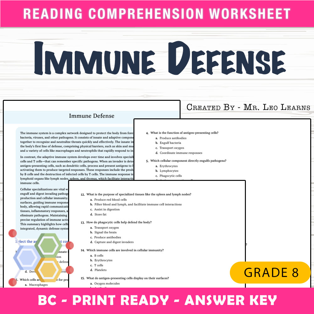 Grade 8 Science worksheet mcq paper worksheet — Grade 8 Science — Immune Defense Worksheet MCQ Paper for Mastery — page 1