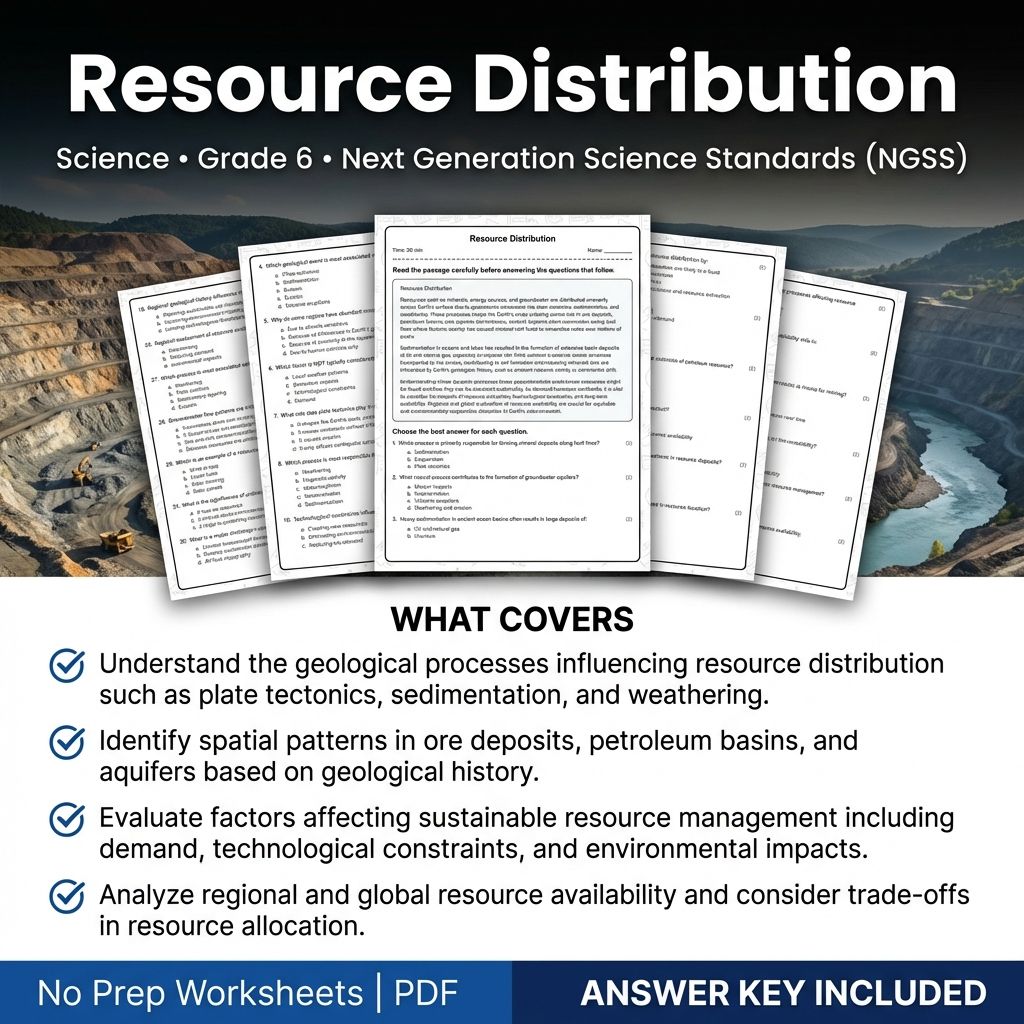 Grade 6 Science Worksheet | Resource Distribution & Earth's Resources (PDF + Answer Key)