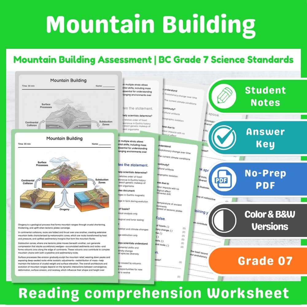 Grade 7 Science Lesson – Earth Processes Assessment & Landforms Bundle — included worksheet 9