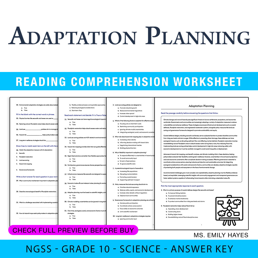 Grade 10 Science worksheet worksheet — 10th Grade Science | Adaptation Planning Worksheet (PDF+ Answer Key) — page 1