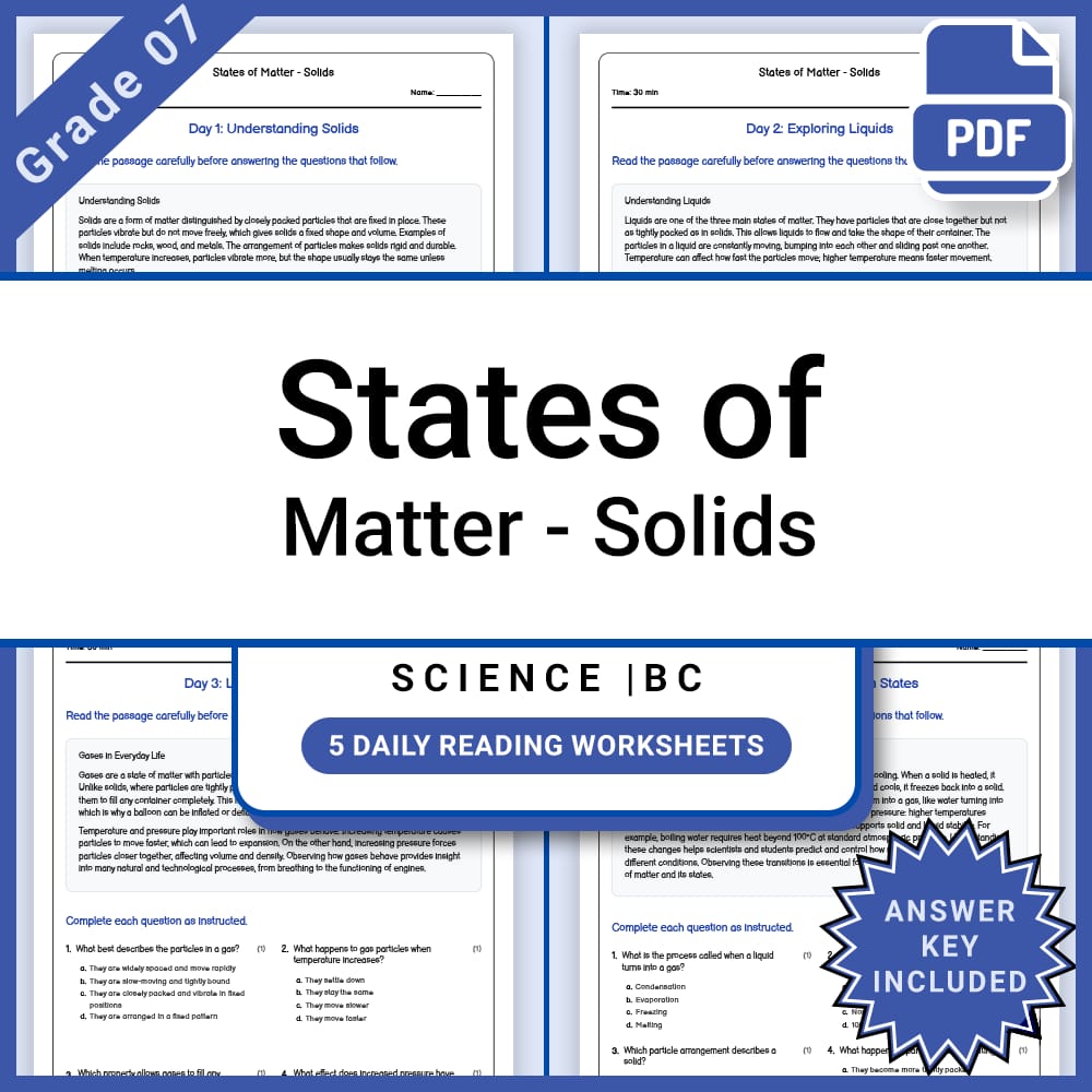 Grade 7 Science Lesson Group Bundle | States, Reactions & Properties — included worksheet 5