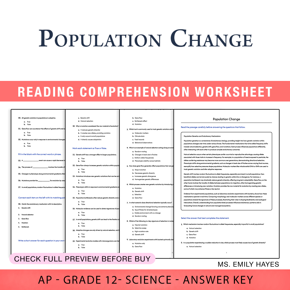 Grade 12 Science worksheet assessment worksheet — Grade 12 Science | Population Change Assessment Worksheet (PDF+ Answer K…
