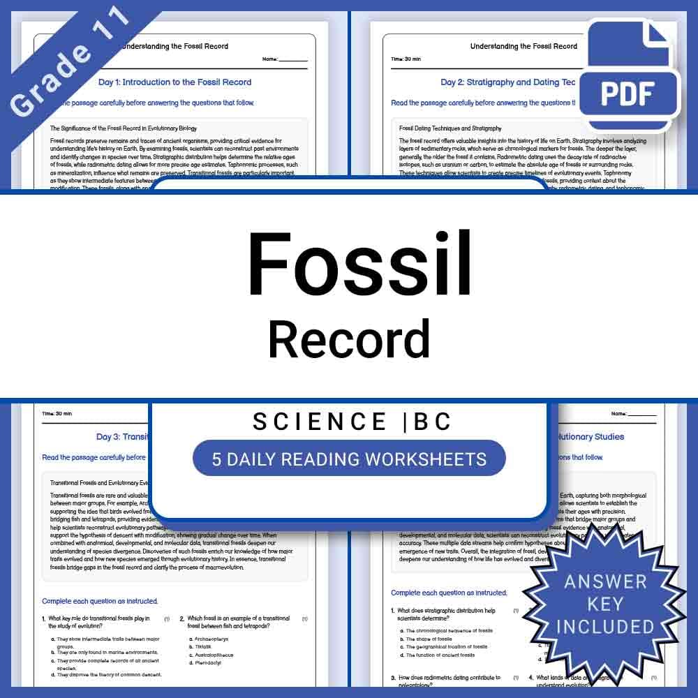 Grade 11 Science daily reading worksheet worksheet — Grade 11 Science – Fossil Record Daily Reading Worksheet + Answer Key…