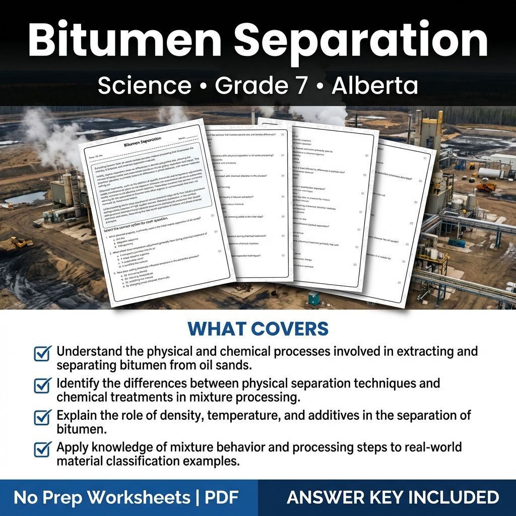 Grade 7 Science Worksheet on Bitumen Separation | Alberta Standards