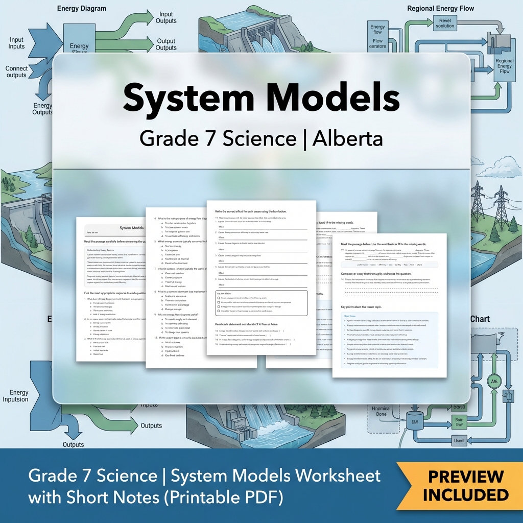 Grade 7 Science | System Models Worksheet with Short Notes (Printable PDF)