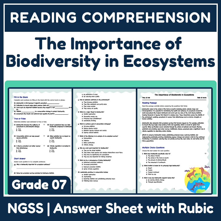 Science reading worksheets worksheet — Grade 7 Science | Biodiversity Reading Worksheets (PDF) — page 1
