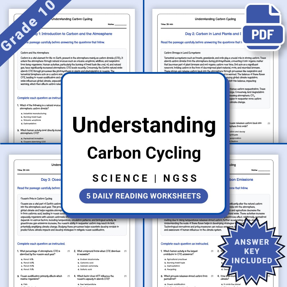 Grade 10 Science daily reading worksheet worksheet — Grade 10 Science – Understanding Carbon Cycling Worksheet (PDF +Answe…
