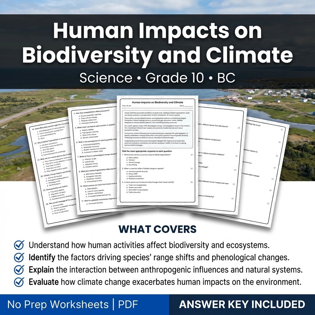 Grade 10 Science | Human Impacts on Biodiversity & Climate Worksheet & Answers