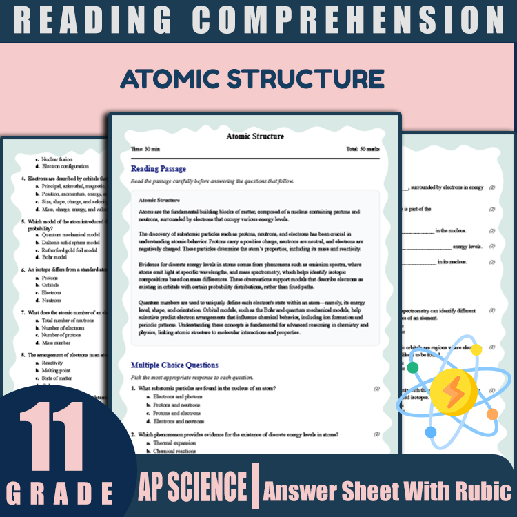Grade 11 Science reading worksheets worksheet — 11th Grade Science | Atomic Structure Reading Worksheet (PDF + Answer Key)…