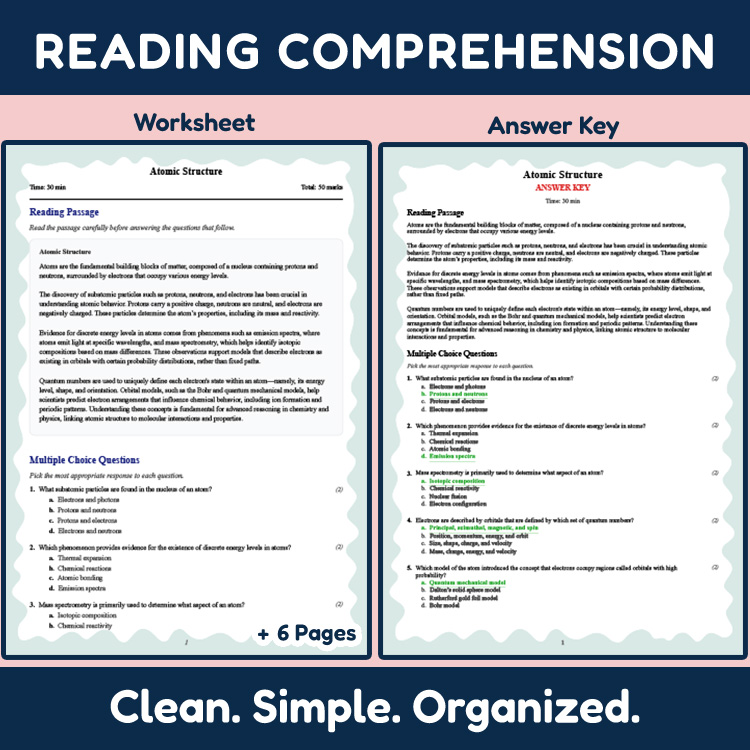 Grade 11 Science reading worksheets worksheet — 11th Grade Science | Atomic Structure Reading Worksheet (PDF + Answer Key)…