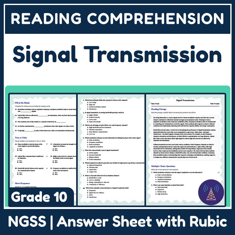 Grade 10 Science reading worksheets worksheet — Grade 10 Science | Signal Transmission Reading Worksheet (PDF + Rubric) —…