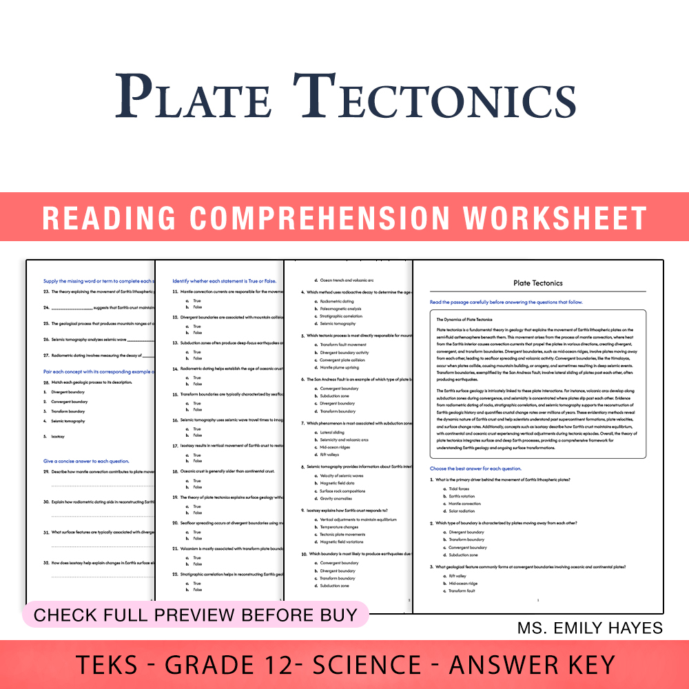 Grade 12 Science worksheet worksheet — Grade 12 Science | Plate Tectonics Worksheet (PDF+ Answer Key) — page 1